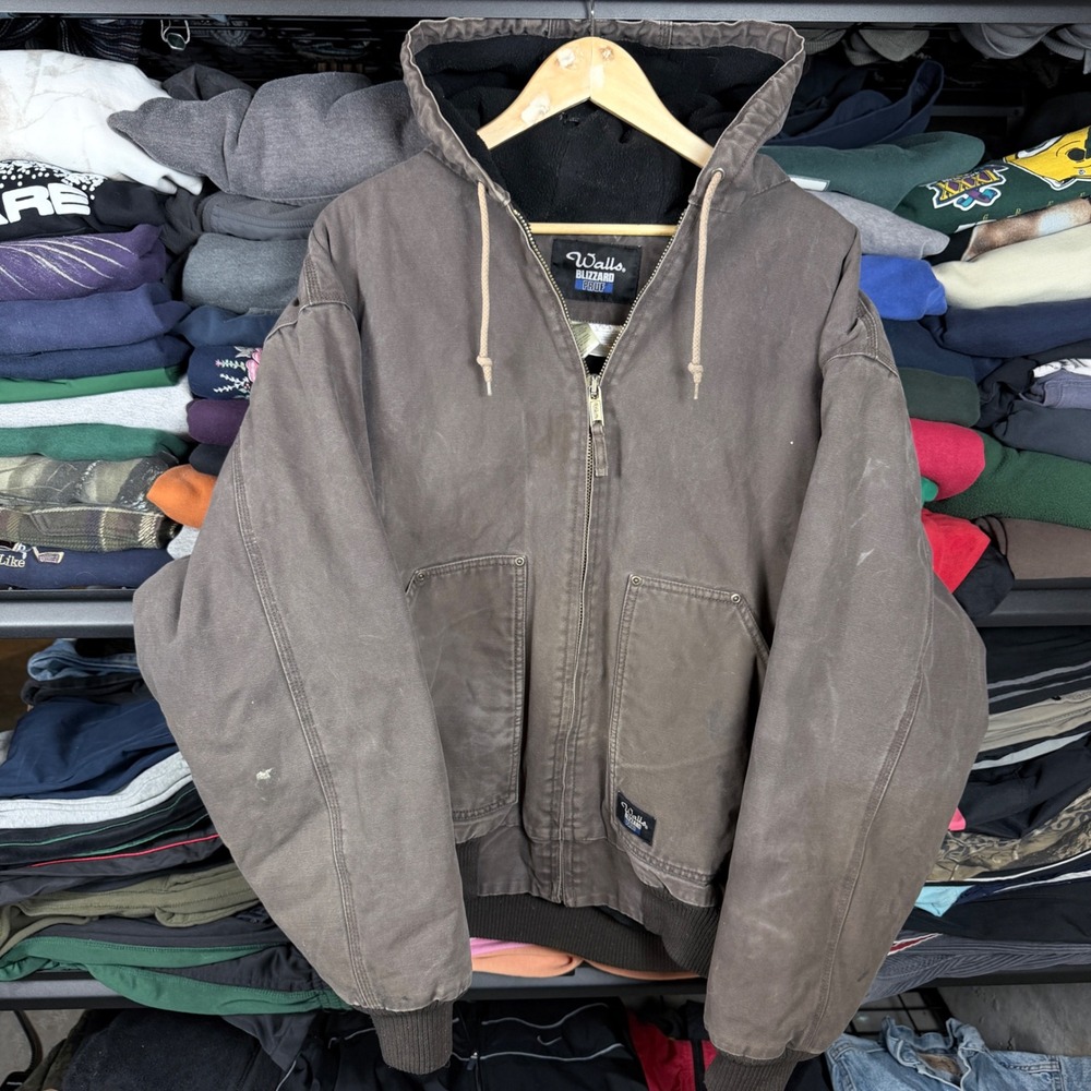 Walls Blizzard Proof‎ Insulated Work Jacket Men's Brown Full Zip Hooded Size 36